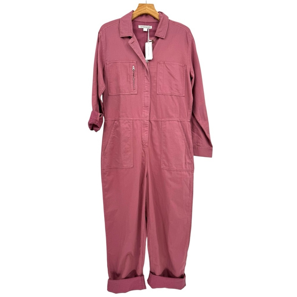 Outerknown Station Jumpsuit Boiler Utility Long Sleeve Zip Linen Cotton Pink L